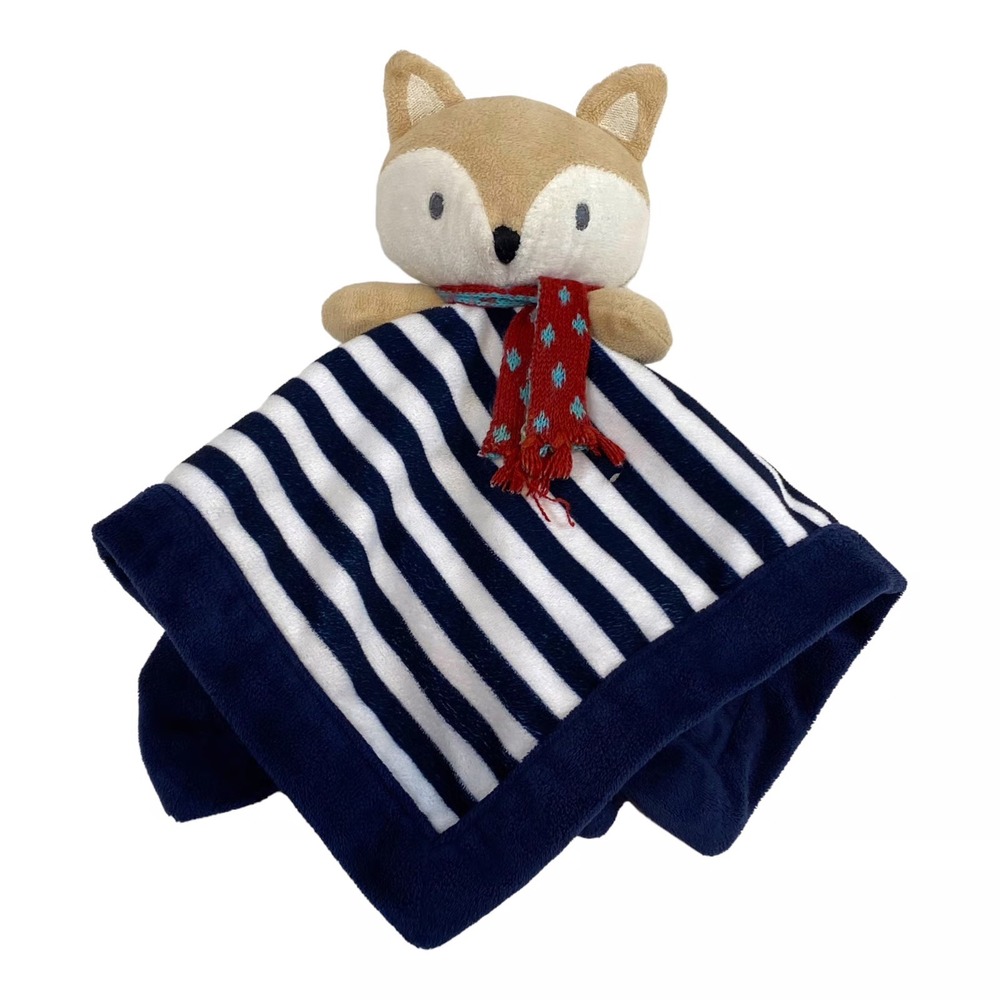 Levtex Baby Fox Lovey Navy Stripe Security Blanket Plush 2016 HTF Red Scarf RARE